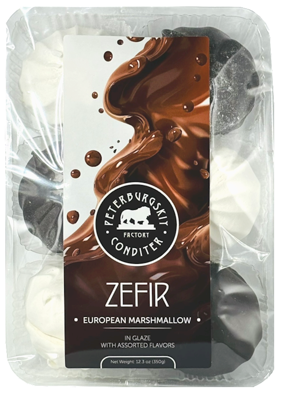 PETERBURGSKIY CONDITER FACTORY ZEFIR ''ASSORTED'' CHOCOLATE GLAZED, Z66, RUSSIA, 12*350G