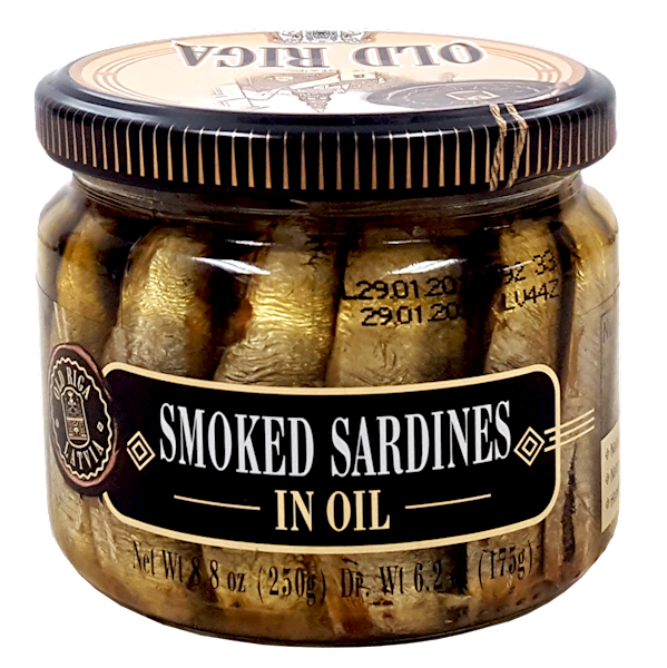 OLD RIGA KOSHER SMOKED SARDINES IN OIL (JAR), LATVIA, 12*250G