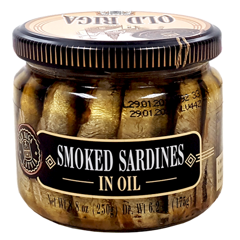 OLD RIGA KOSHER SMOKED SARDINES IN OIL (JAR), LATVIA, 12*250G