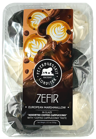 PETERBURGSKIY CONDITER FACTORY ZEFIR ''ASSORTED COFFEE CAPPUCCINO'' CHOCOLATE GLAZED, Z94, RUSSIA, 12*350G