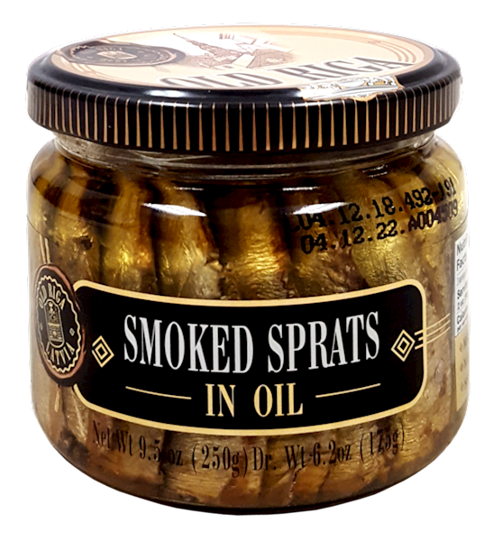 OLD RIGA KOSHER SMOKED SPRATS IN OIL (JAR), LATVIA, 12*250G