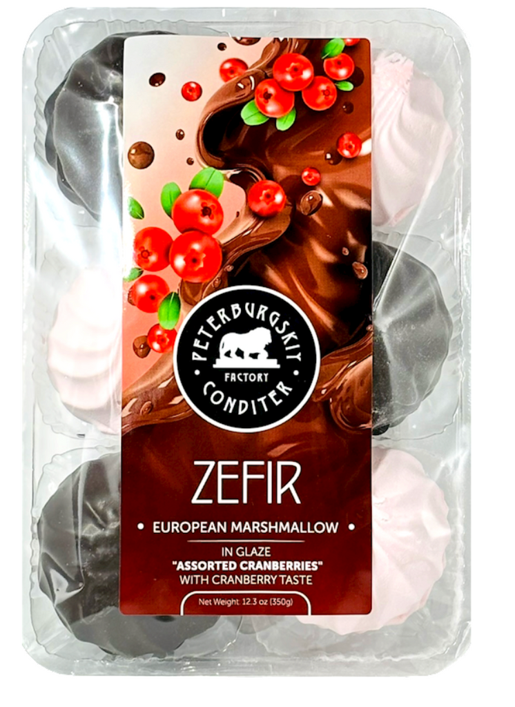 PETERBURGSKIY CONDITER FACTORY ZEFIR ''ASSORTED CRANBERRIES'' CHOCOLATE GLAZED, Z95, RUSSIA, 12*350G