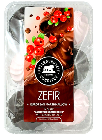 PETERBURGSKIY CONDITER FACTORY ZEFIR ''ASSORTED CRANBERRIES'' CHOCOLATE GLAZED, Z95, RUSSIA, 12*350G