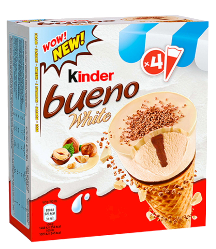 KINDER ICE CREAM "BUENO WHITE" CONES, 8*4X62G