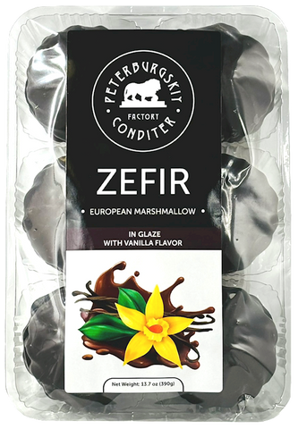 PETERBURGSKIY CONDITER FACTORY ZEFIR ''VANILLA'' CHOCOLATE GLAZED, Z51, RUSSIA, 12*390G