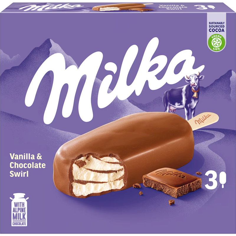 MILKA ICE CREAM "VANILLA&CHOCOLATE" SWIRL, GERMANY, 8*3X65G